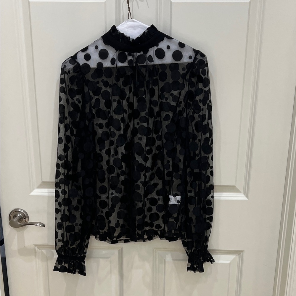 Chic Black Polka Dot Sheer Blouse